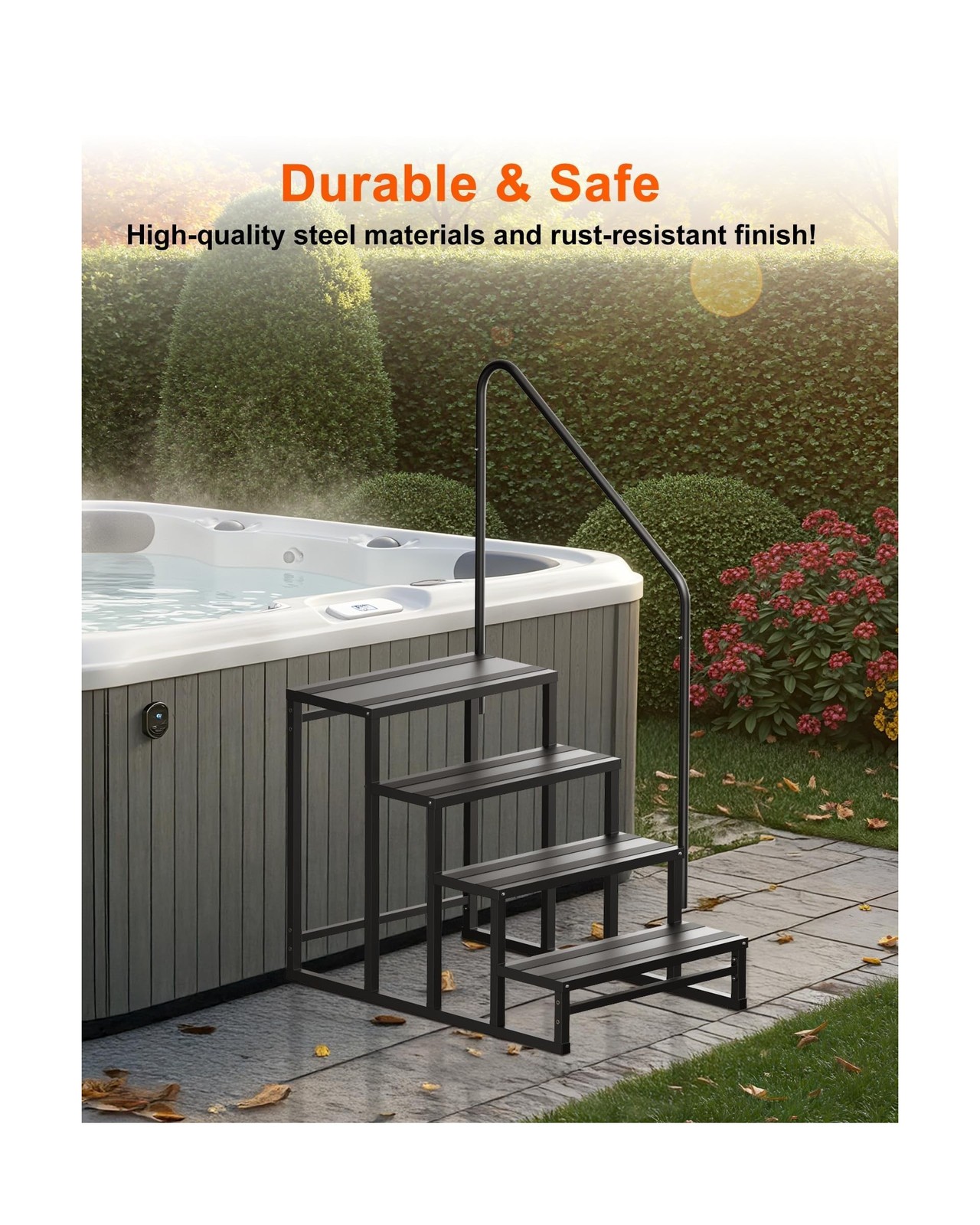 RV Steps with Handrail, 4 Steps RV Stairs w/Handrail for Elderly & Kids, Wide...