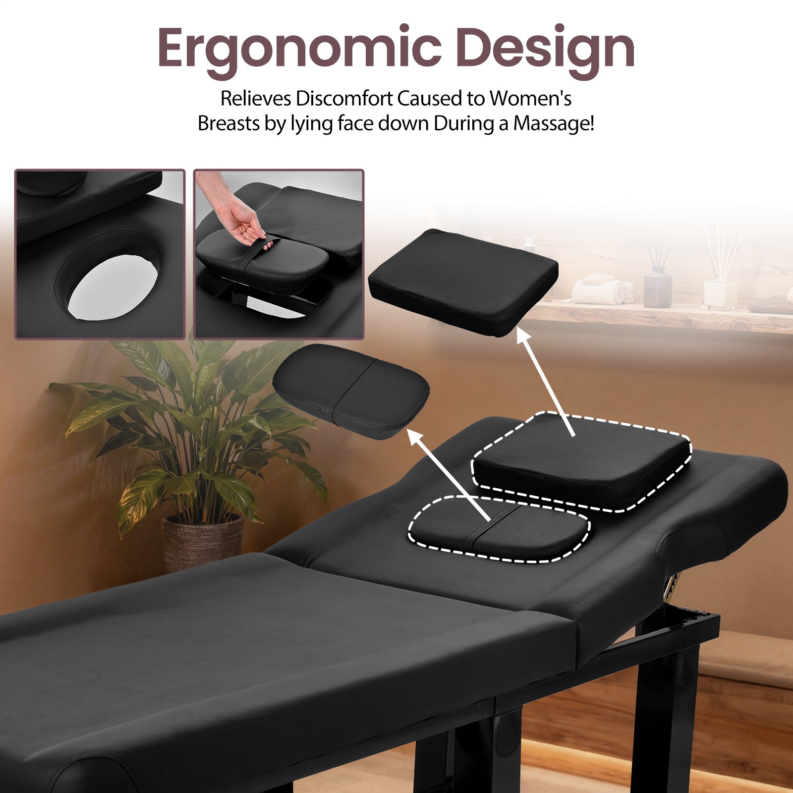 Black Heavy Duty Wide Massage Table Facial Bed Salon Beauty w/Open-Chest,Headres