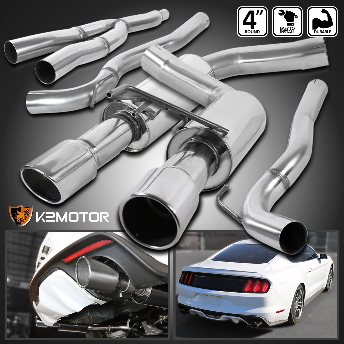 Fits 2015-2021 Mustang 2.3L EcoBoost Stainless Steel Dual Catback Exhaust System