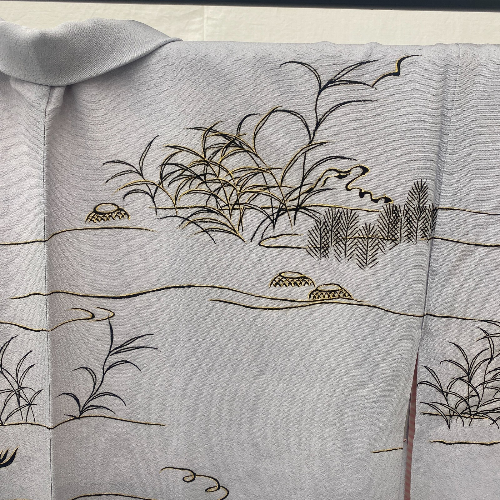 Japanese Vintage Kimono Haori Jacket Polyester Gray Traditional Authentic 35 in