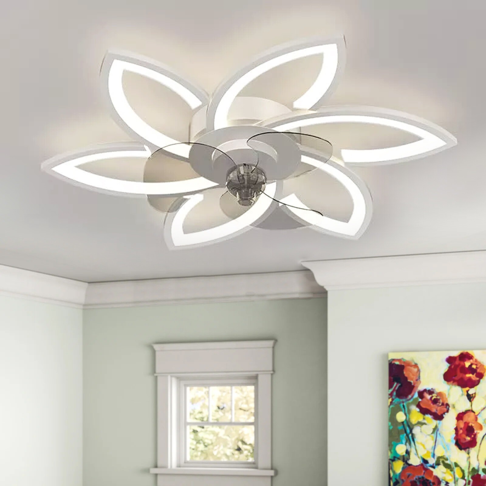 Ceiling Fan with Lights, Flush Mount LED Ceiling Fan with Remote Control
