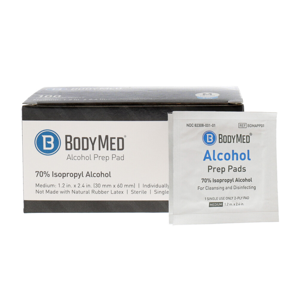 BodyMed Alcohol Prep Pads with 70% Isopropyl Alcohol, 100 Count