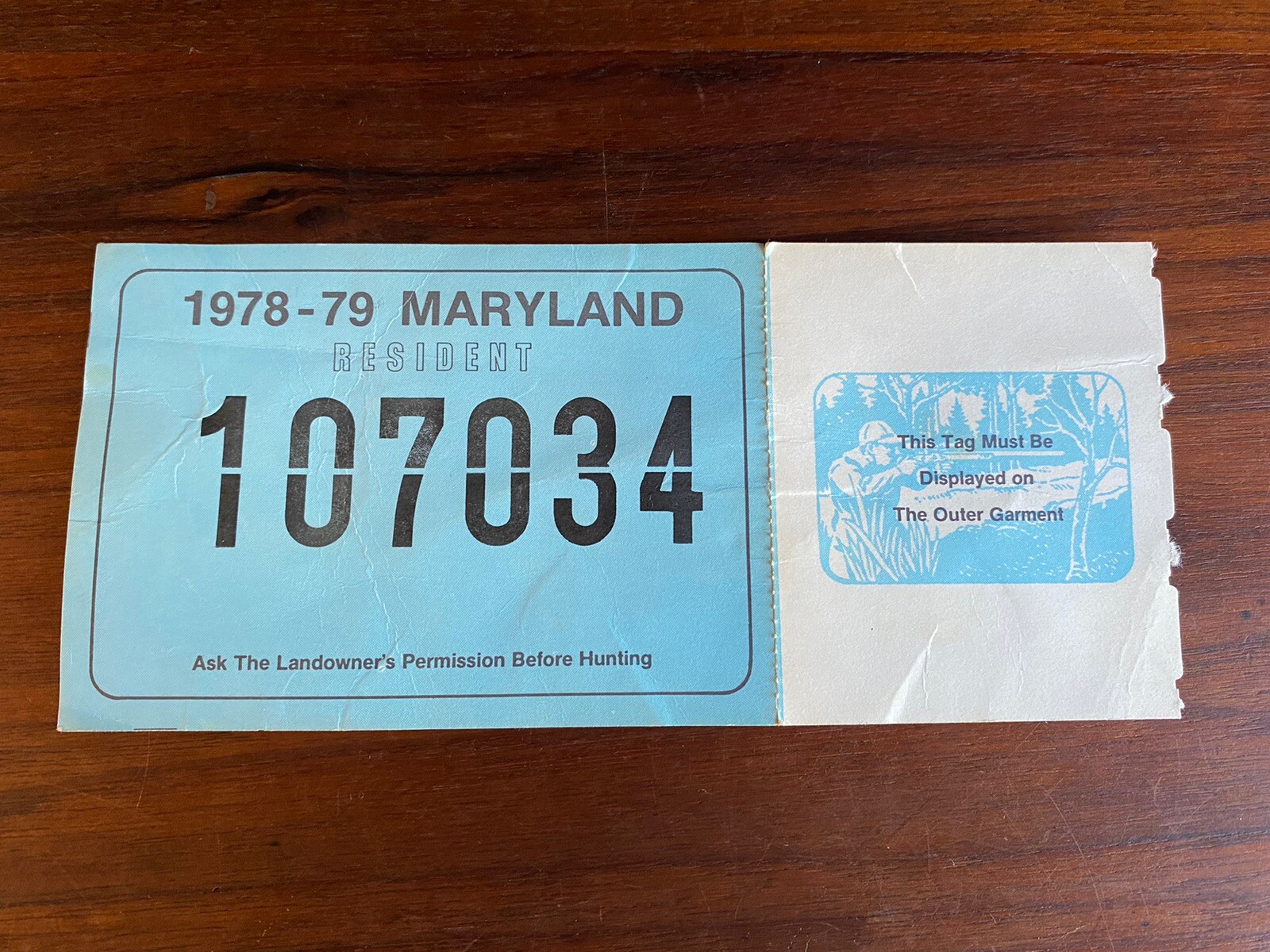 Vintage 1978-1979 Maryland Resident Hunting Back Tag Hunting Decor