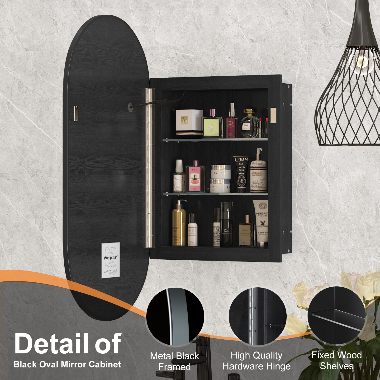 Oval Medicine Cabinet with Lights Bathroom Medicine Cabinet with Mirror 3 Light