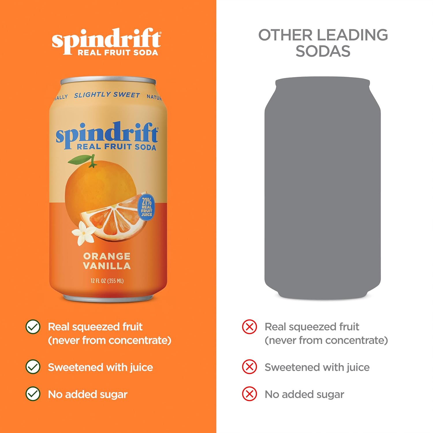 Spindrift "Orange Cream Float" Orange Vanilla Soda Made with Real Squeezed Fruit