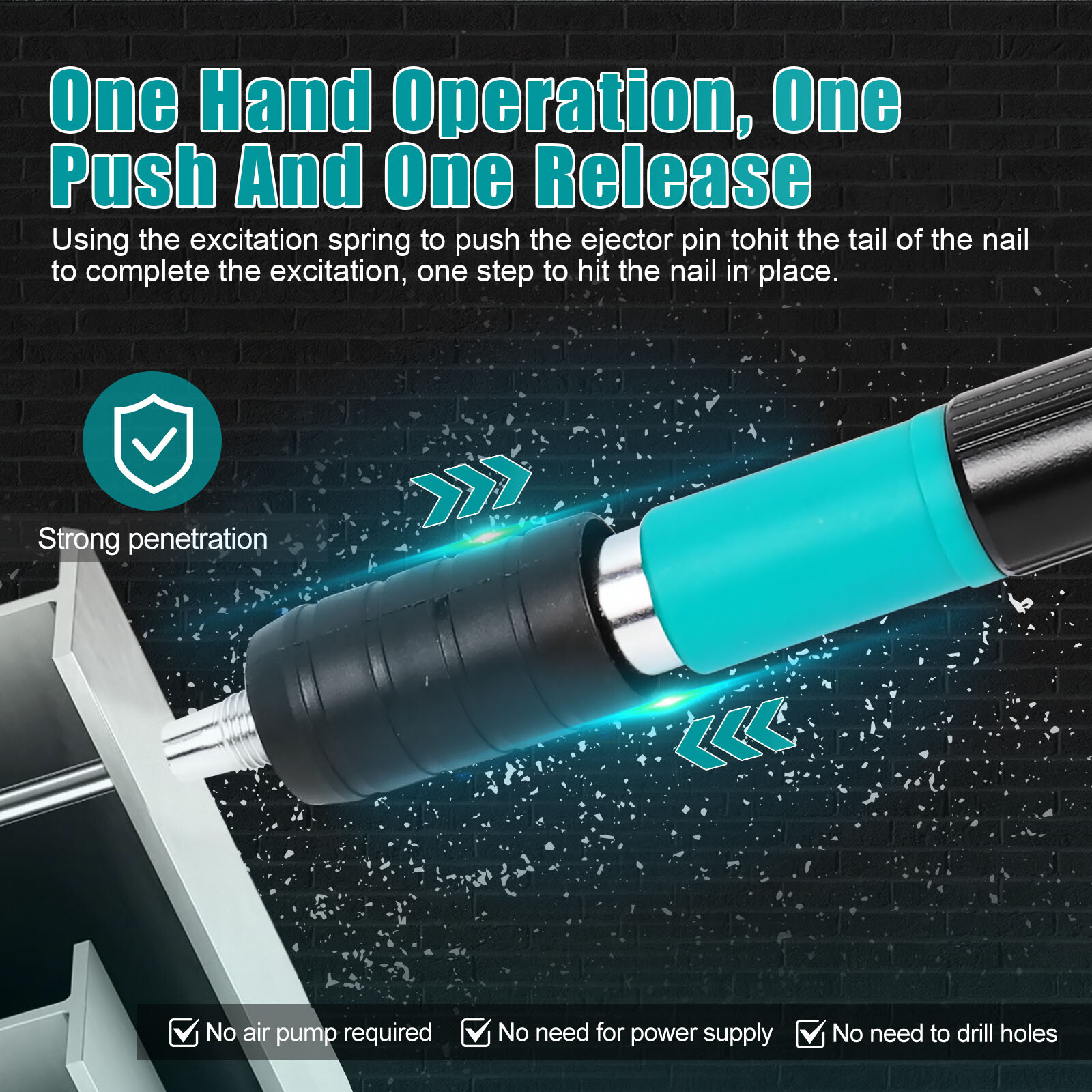 2 Kit Portable Concrete Nailer Nail Gun Cordless Wall Fastening Tool +100 Nails