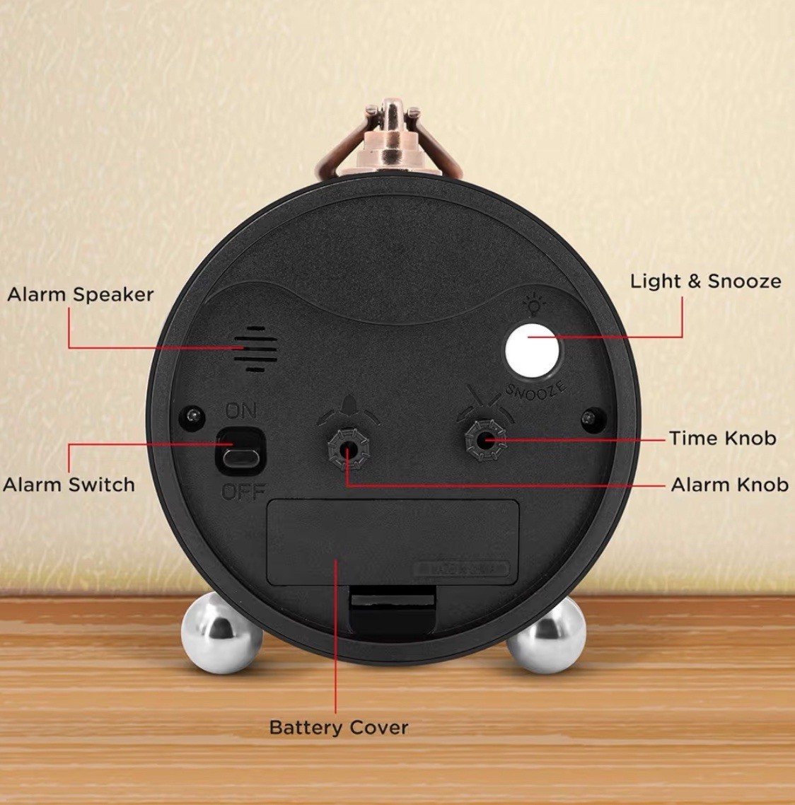 Peakeep 4” Small Battery Operated Antique Retro Analog Alarm Clock for Room Deco