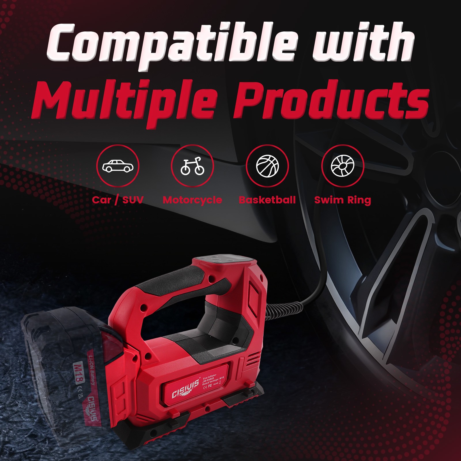 Tire Inflator for Milwaukee M18 Battery Portable Air Compressor for Car, Bicycle