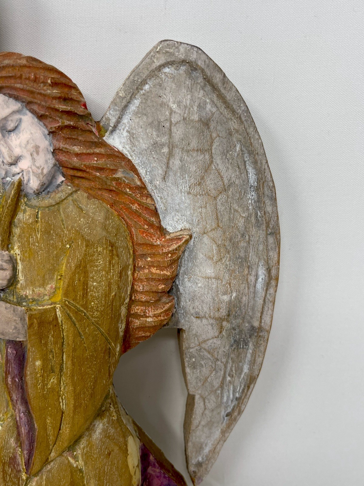 VTG Carved Wooden 13” Angel Playing Trumpet Angelic Wall Art Philippines