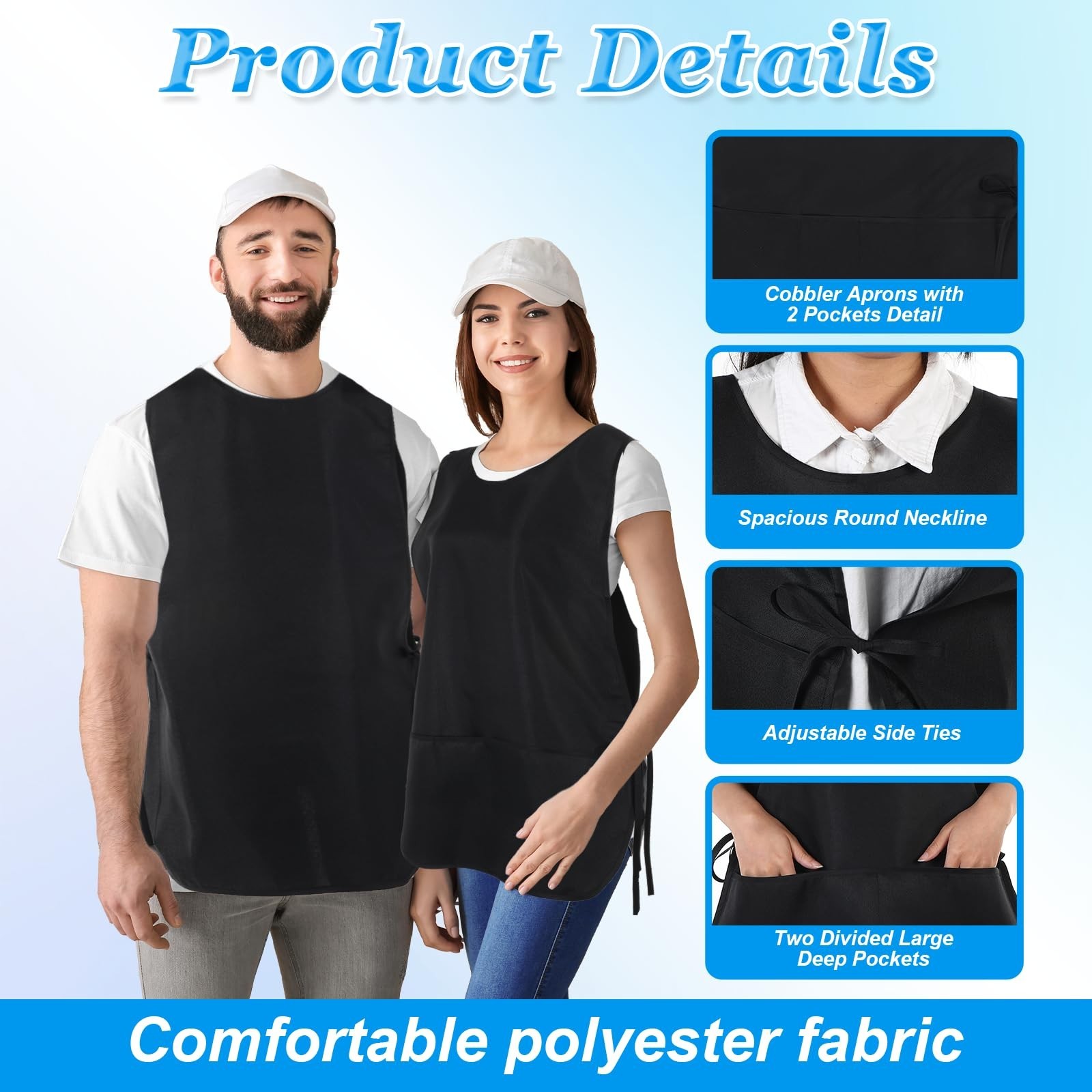 4 Pack Black Waterproof Apron Cobbler Apron Unisex Work Aprons with 2 Deep Po...