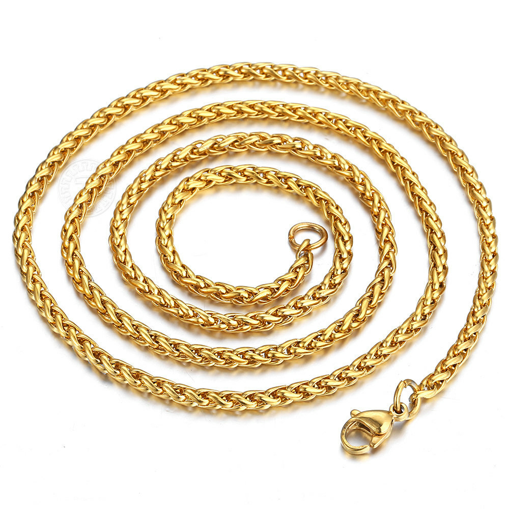 3/4/5/6/8mm Unisex Wheat Spiga Chain Stainless Steel Necklace Gold/Silver Men