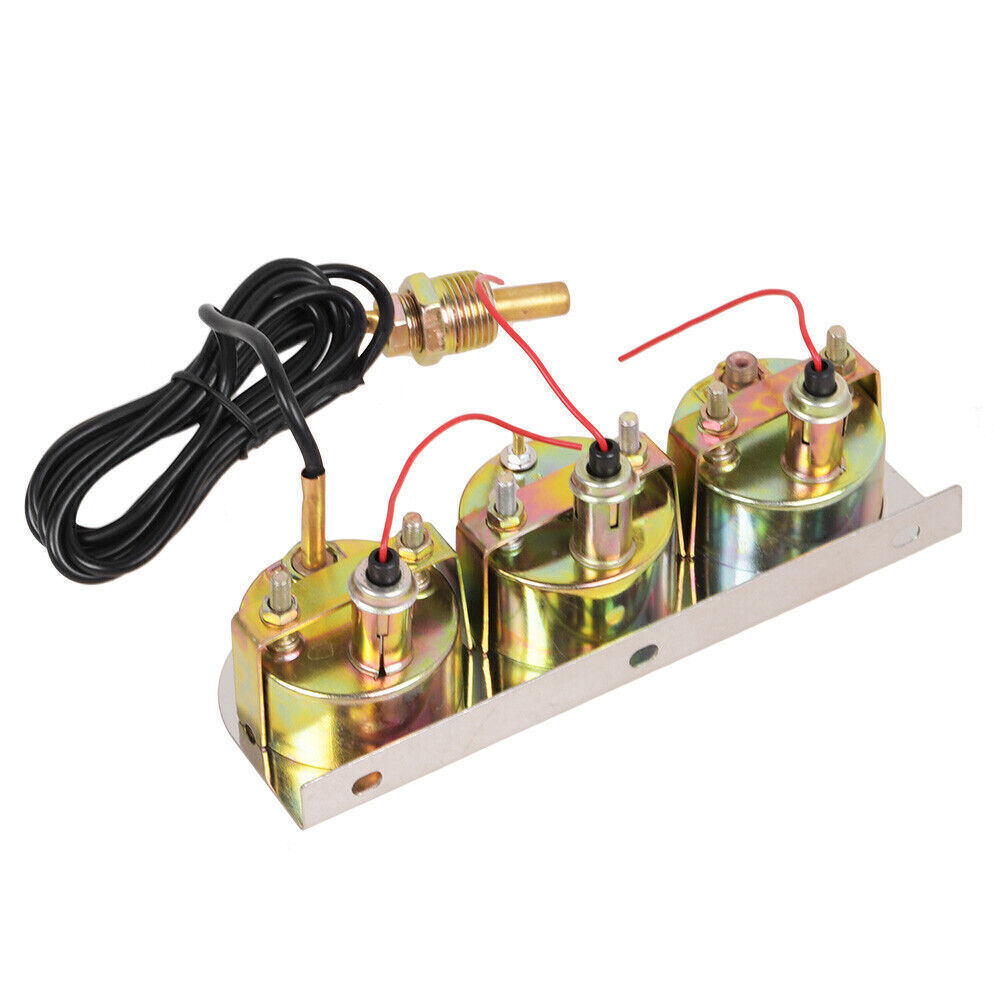3-in-1 2" 52mm Chrome Car Triple Gauge Set Water Temp Oil Pressure Volt Meter
