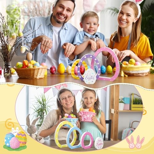 4 Pcs Egg Tabletop Decorations Wooden Signs Blocks Double-sided Spring Easter
