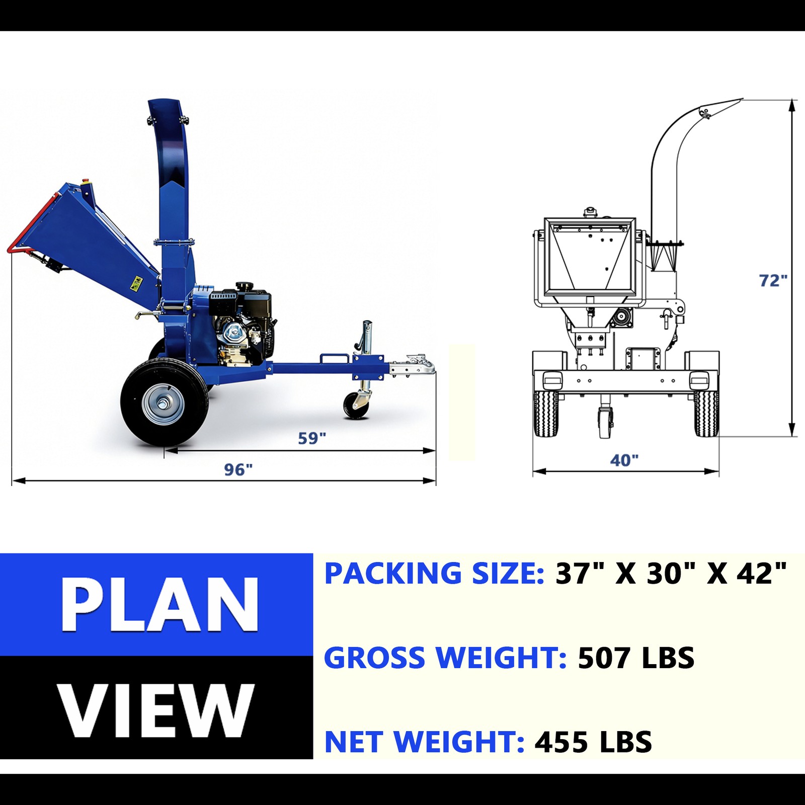 5" 15HP 420cc GAS Powered DISC Wood Chipper Shredder Mulcher EPA Towable 3-Wheel