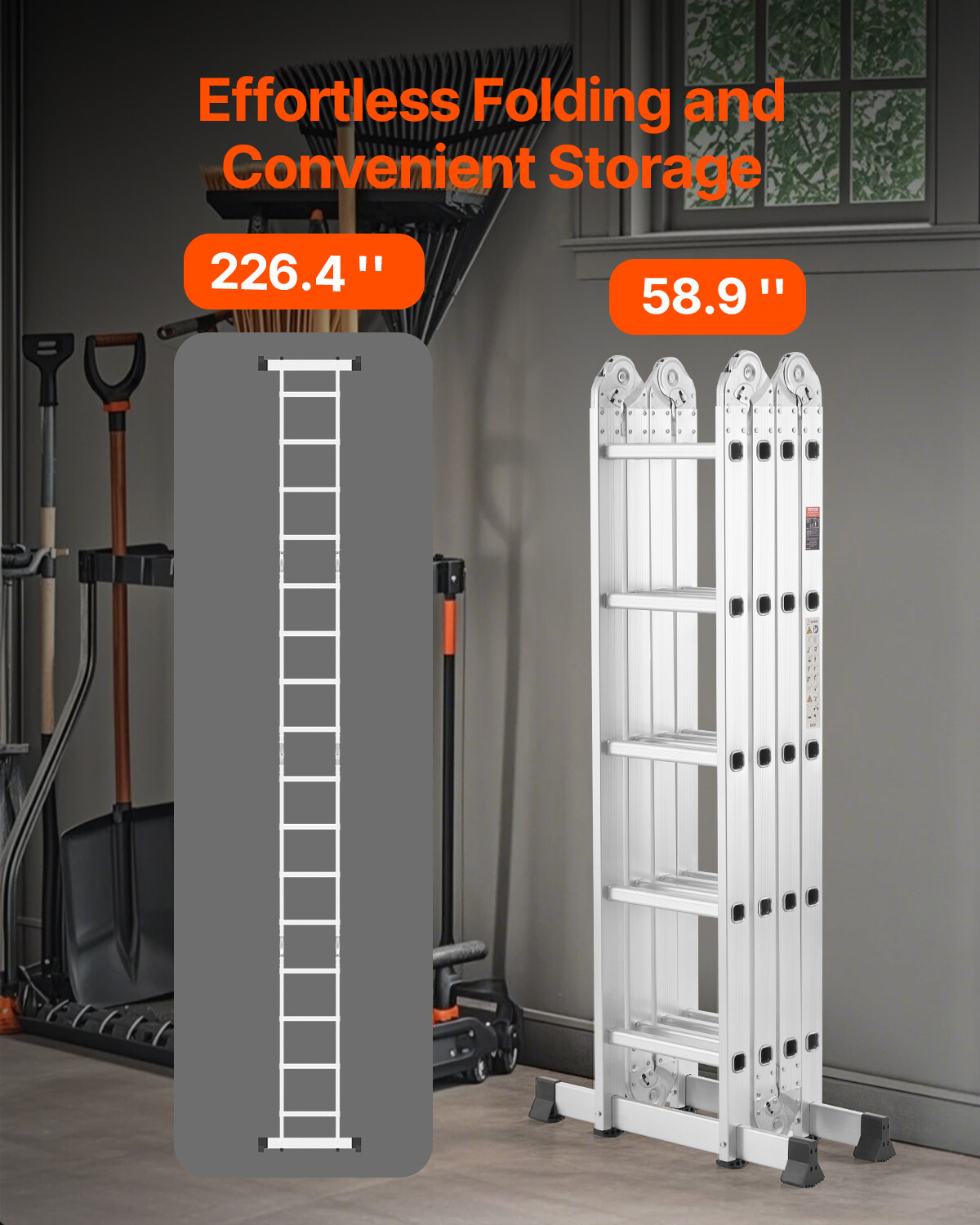 Multi-Purpose Folding Ladder 7-in-1 5 Step 19ft Reach Height Metal