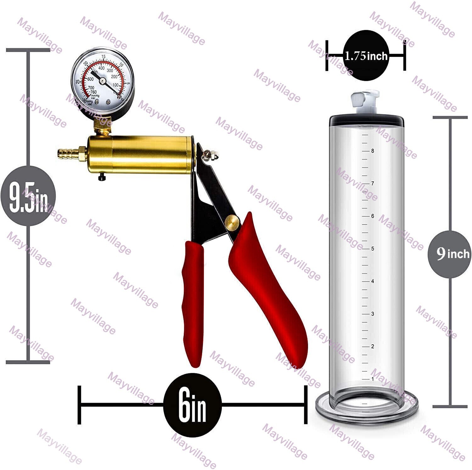 Penis Vacuum Pump Enhancer 9" Inch Length Untapered Gauge Cylinder Diameter 1.7"