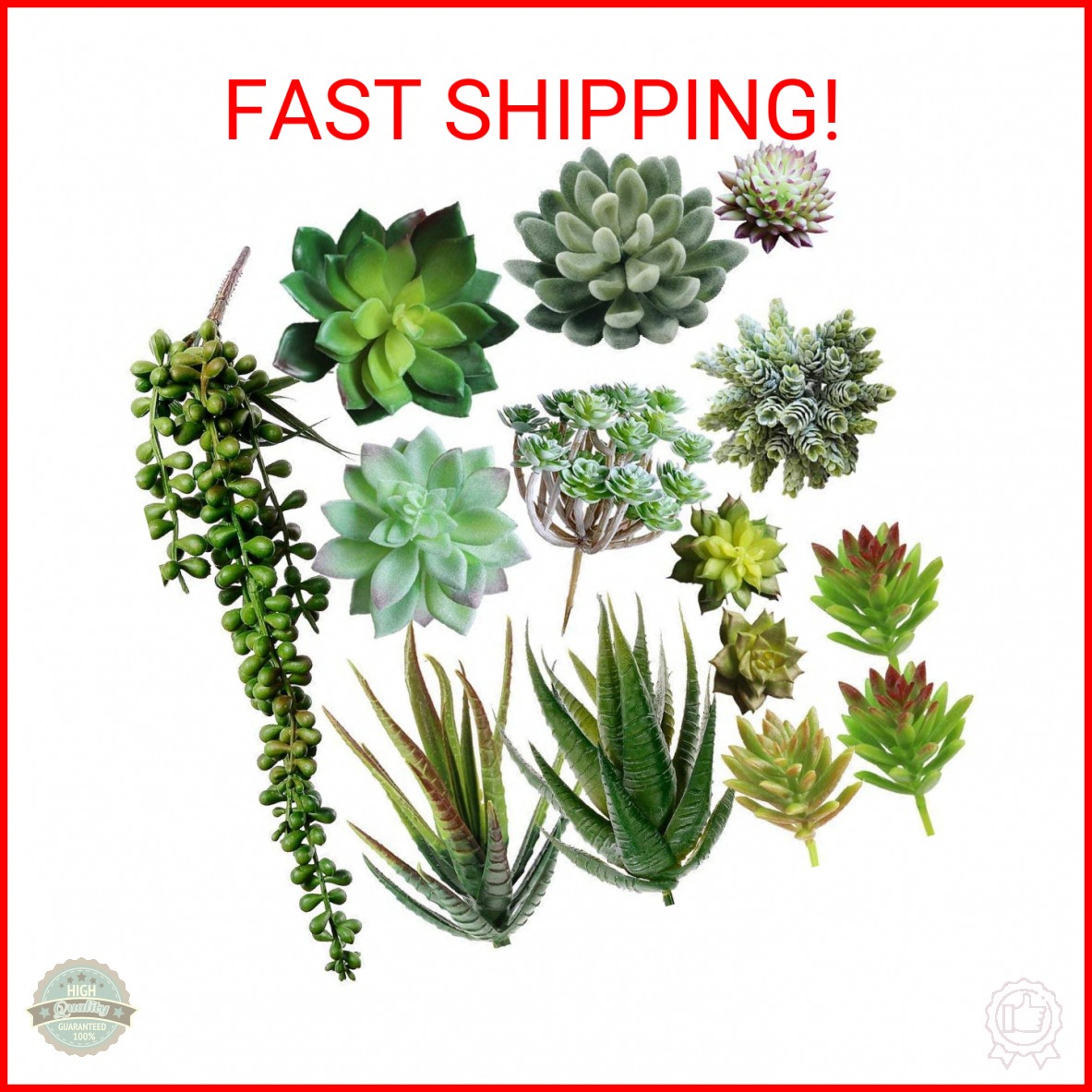 6-Piece Assorted Fake Succulents Set - Various Green Faux Plants