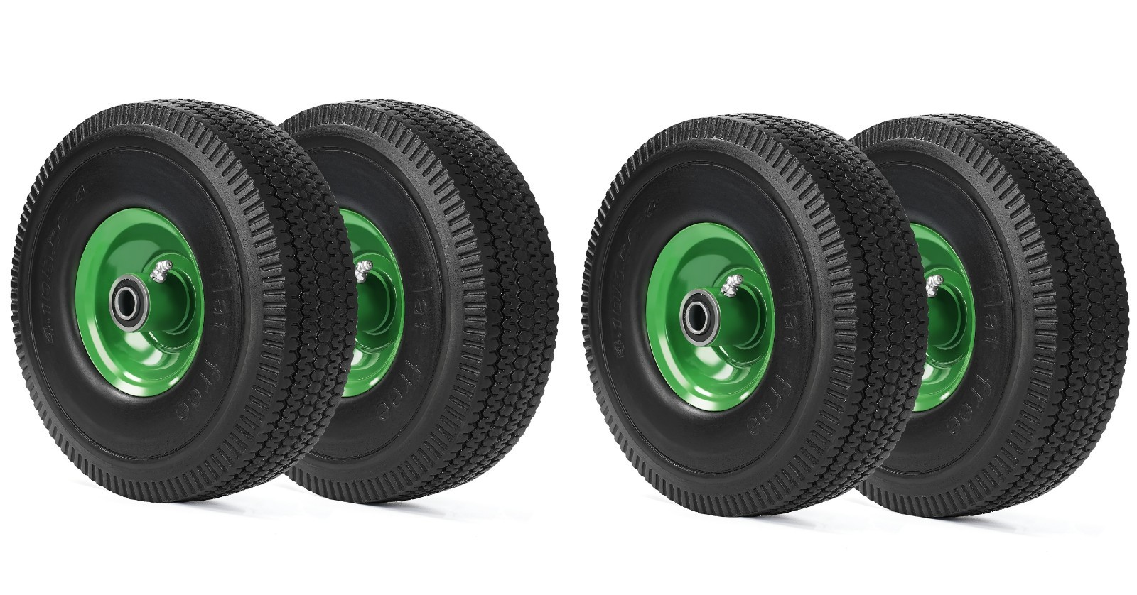 4PCS Upgrade 4.10/3.50-4 Flat Free Solid Rubber Tire and Wheel, 10" Solid Tires