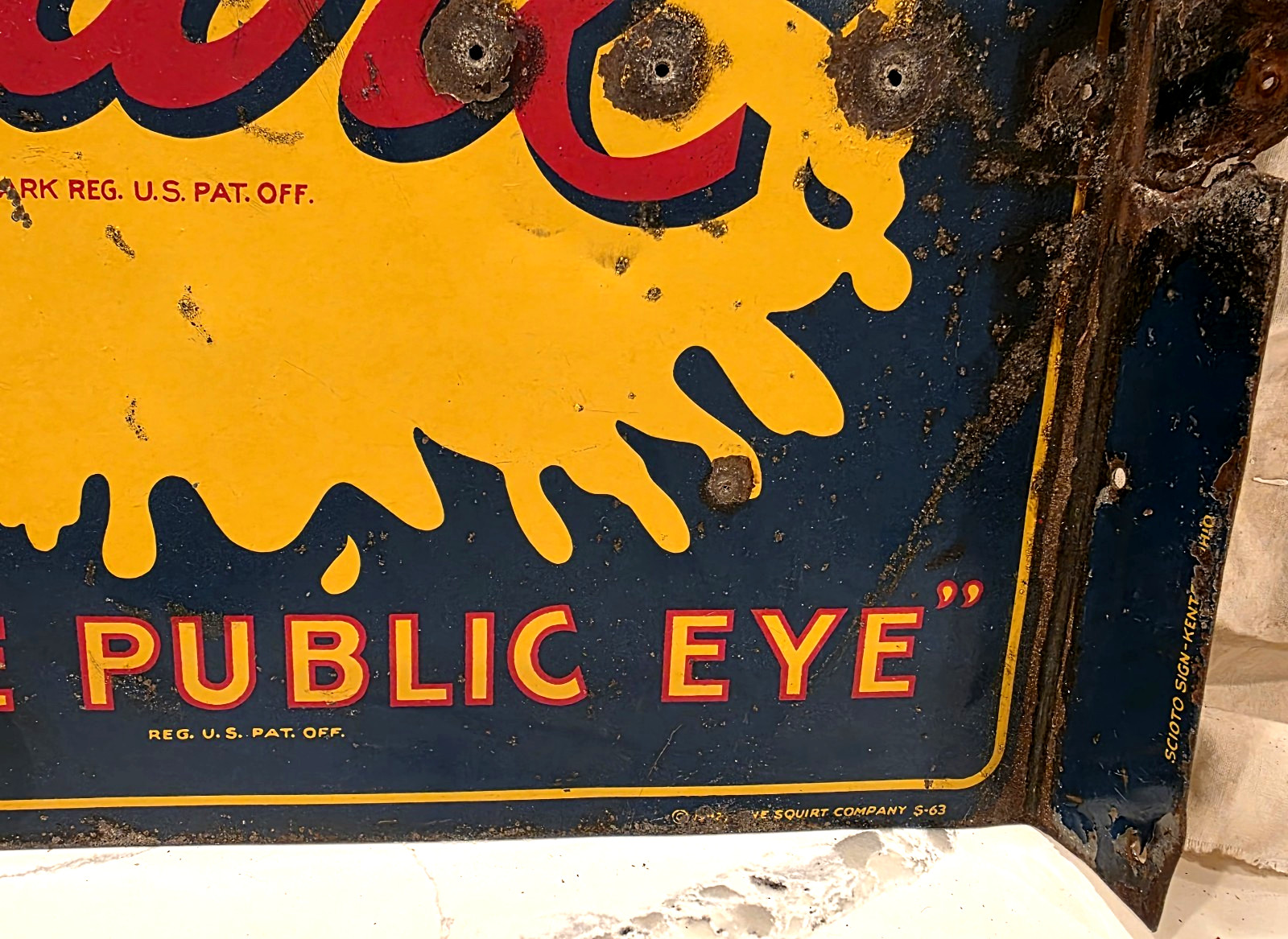Rare Original 1963 Drink SQUIRT Flange Sign - It's In The Public Eye - 18" x 14"