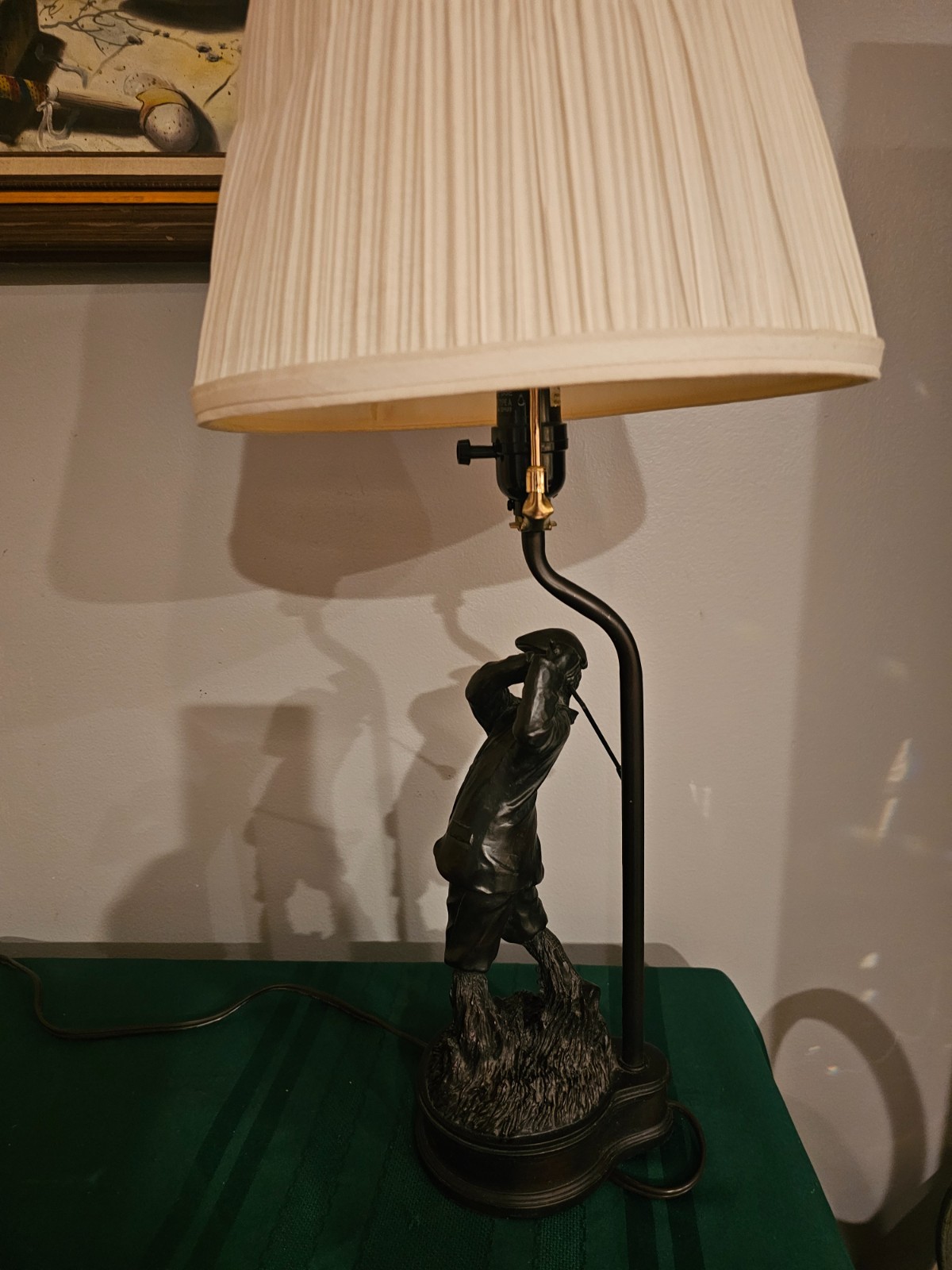 Vtg Heavy Bronze Figural Golfer Desk Lamp 24"