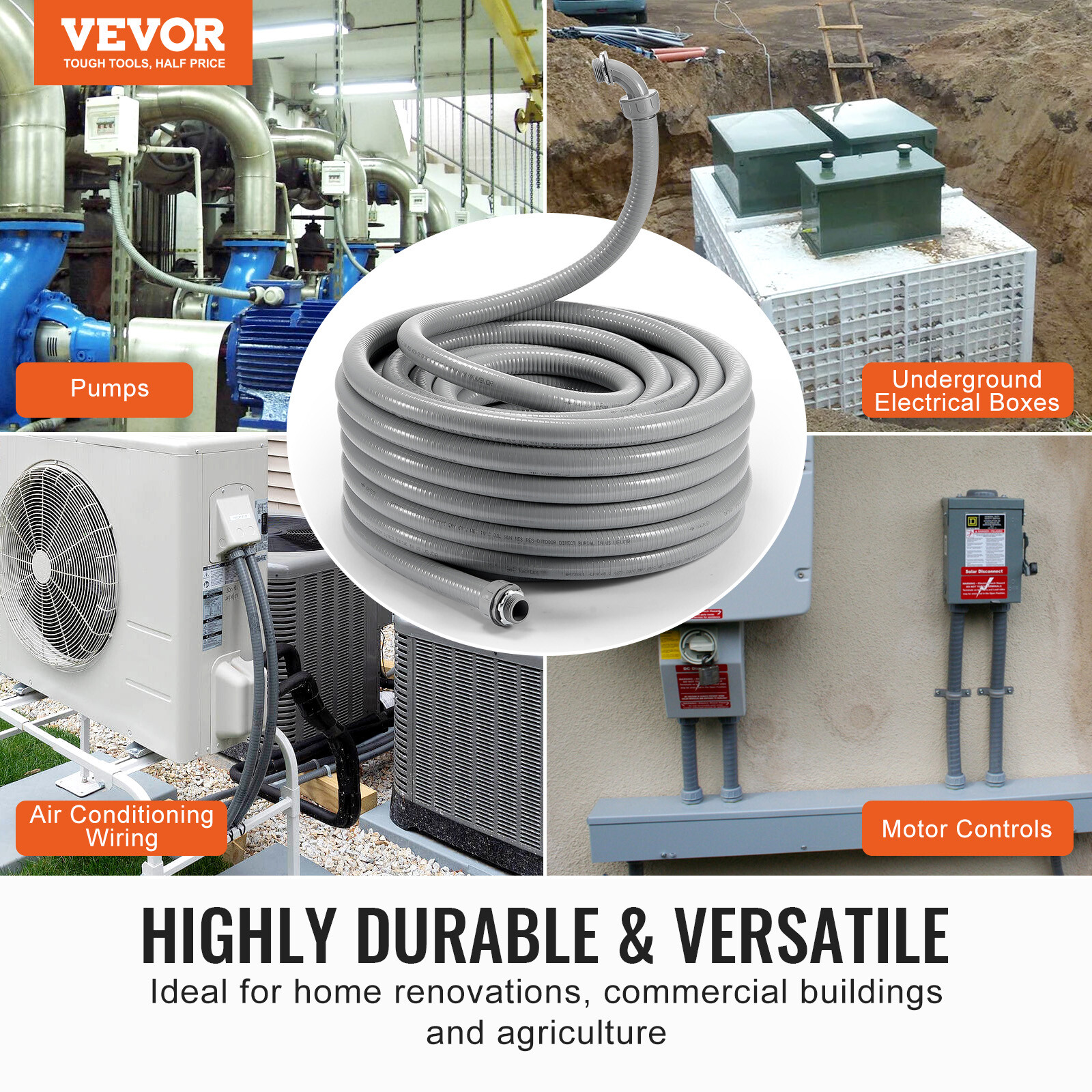 VEVOR 1 in Flexible Liquid-Tight Electrical PVC Conduit Non-Metallic IP65 100FT