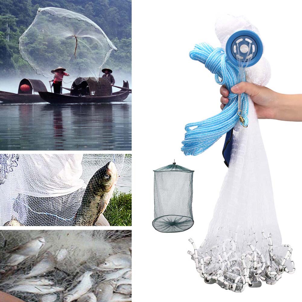 8/10/12/14/16FT Fishing Cast Net Bait Easy Throw Hand Cast Strong Nylon Mesh USA