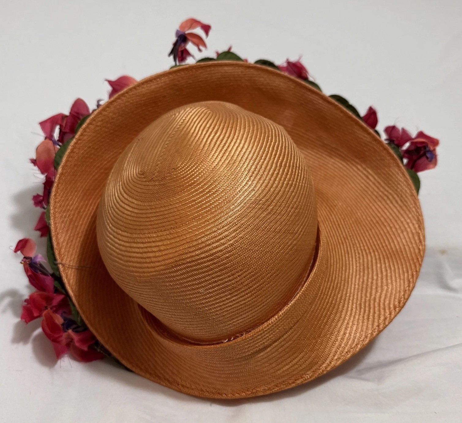 Vintage Jack McConnell Red Feather Edition Hat Floral Boho Derby Designer EUC