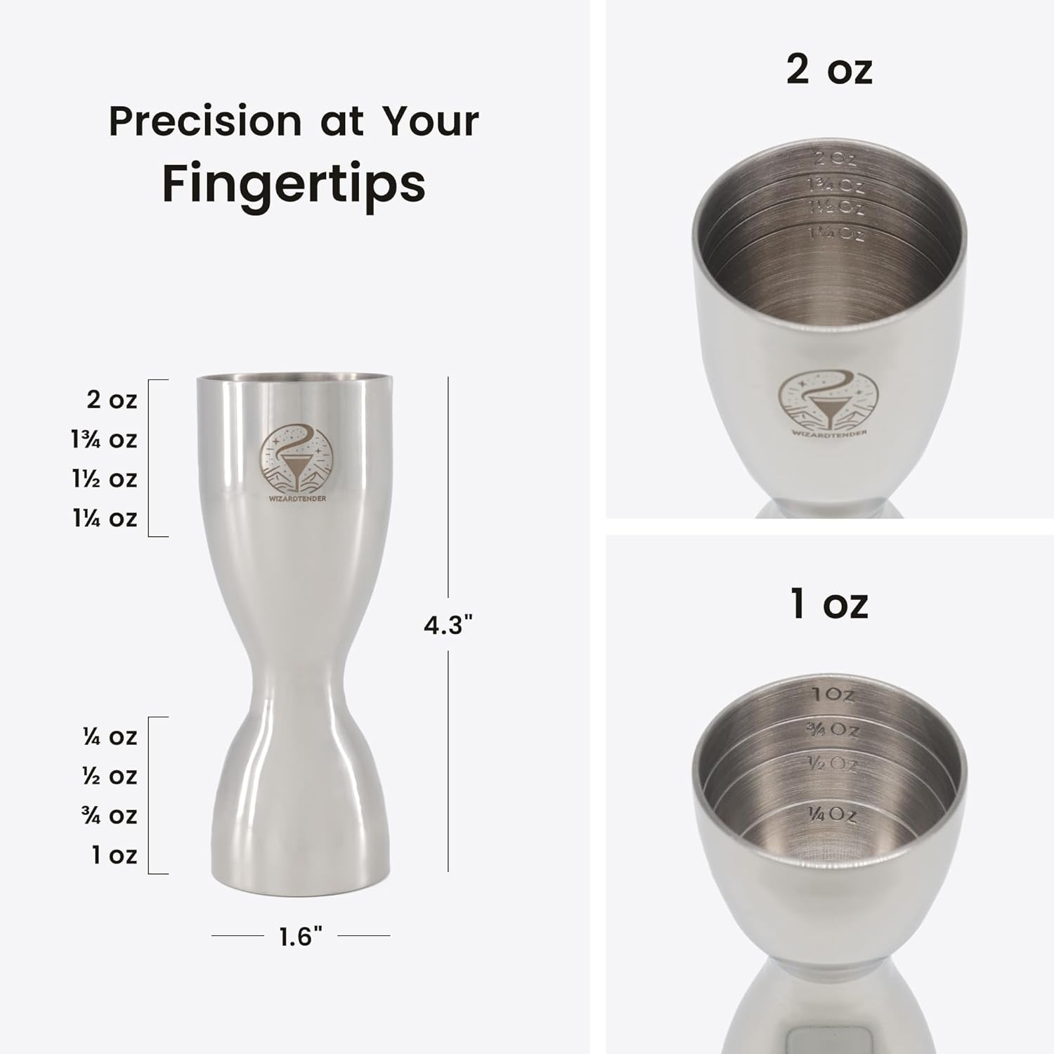 Cocktail Jigger for Bartending | Bar 2 oz 1 Standard, Glossy Silver