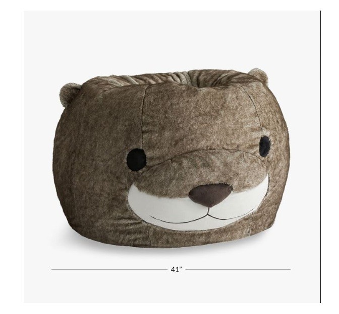 Pottery Barn Otter Critter Faux Fur Soft Kids Beanbag Slipcover 3D Large NWT
