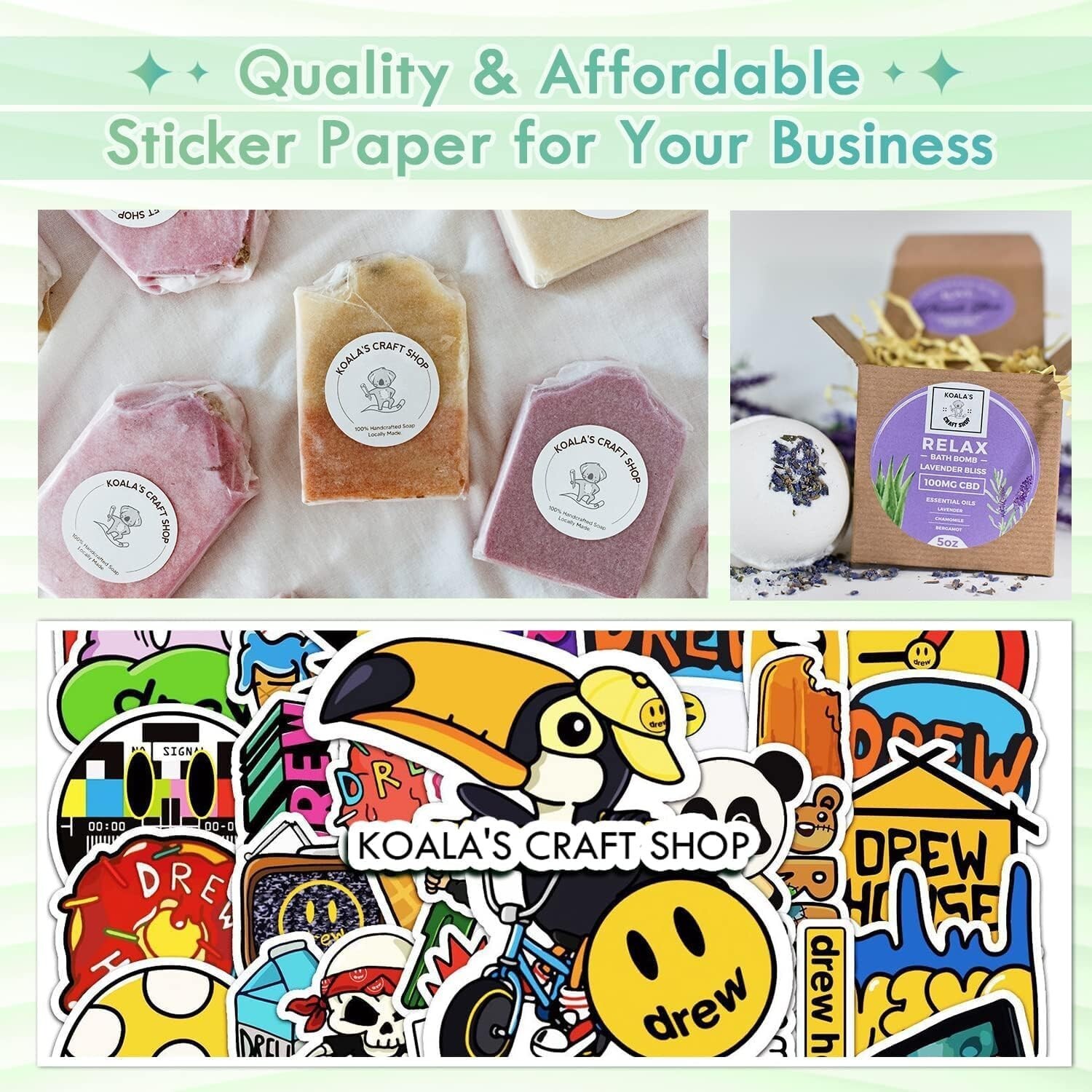 Koala Printable Vinyl Sticker Paper Roll for Inkjet Printer 13"X32.8 FT Matte