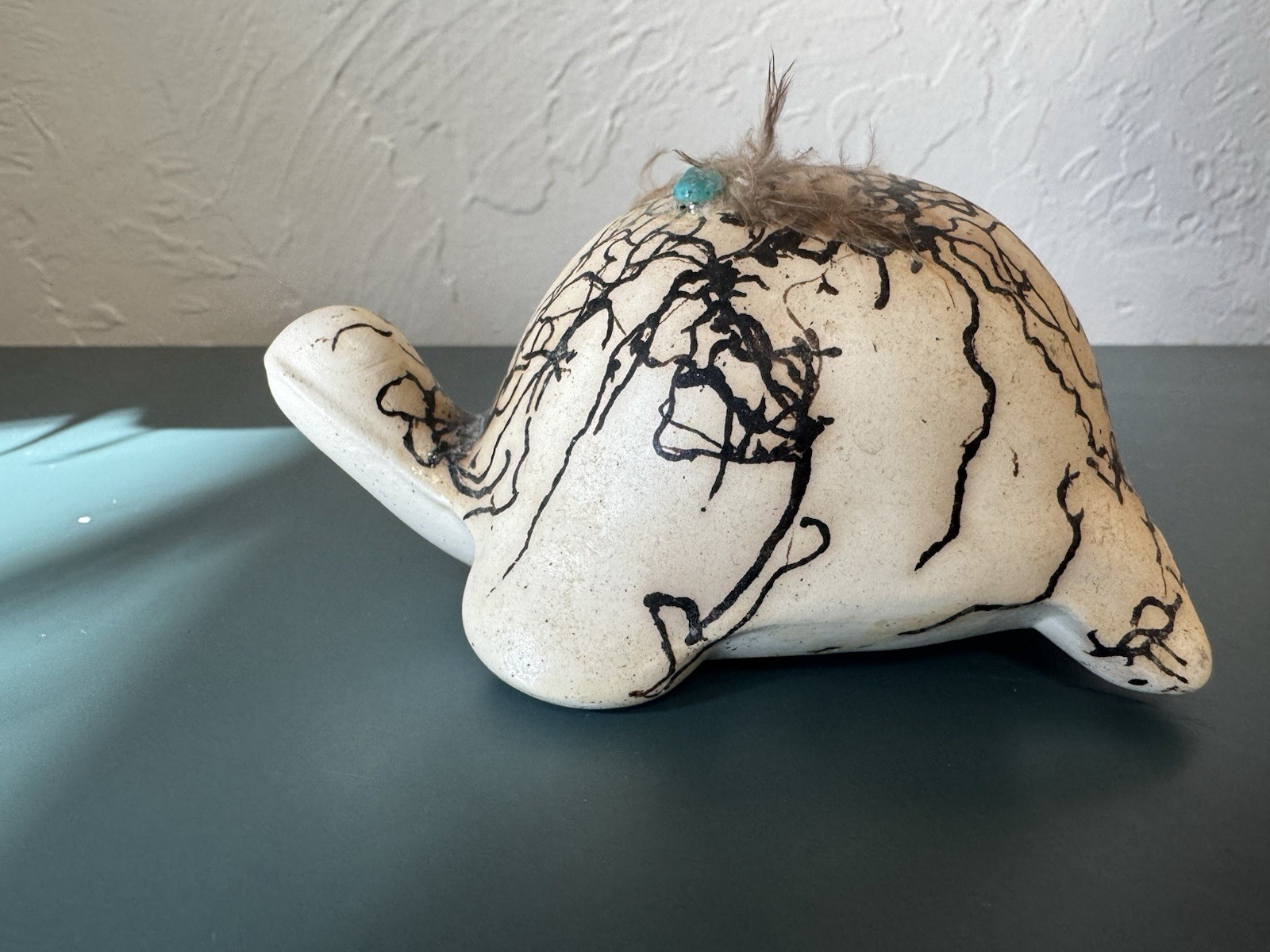 RARE Navajo Horse Hair Pottery, tortoise Navajo Figurine, Signed “LIWEZ”