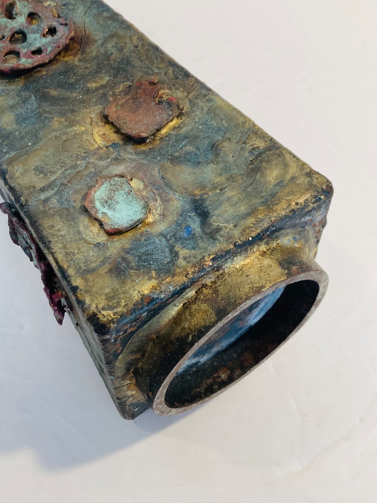 Beautiful MCM Metal Brutalist Bronze Vase Handmade Sculpture