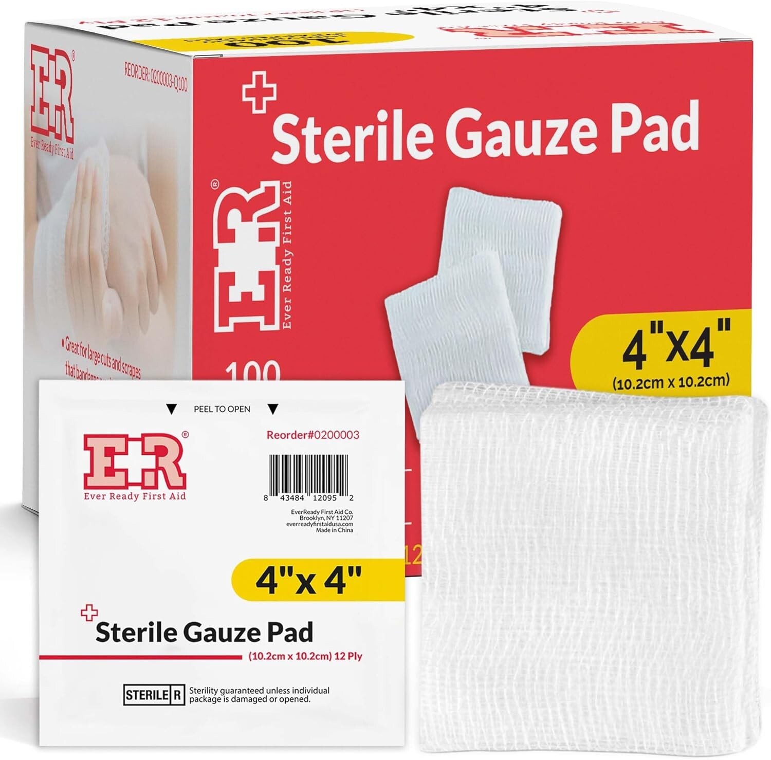 Ever Ready First Aid Sterile Gauze Pads 4"x4" Single Wound Care Bandage - 100CT