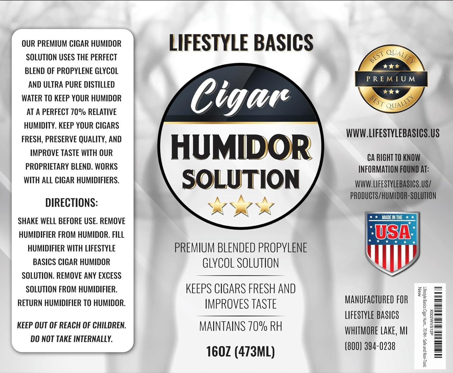 Cigar Humidor Solution 16 oz (473 ml) - Humidifier Liquid - Premium...