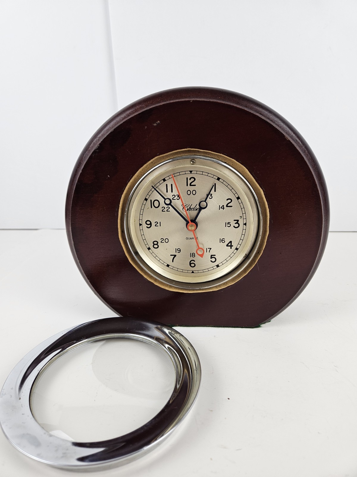 Vintage Working CHELSEA Clock Co. Nautical Ship Mantel Clock with Wood Case