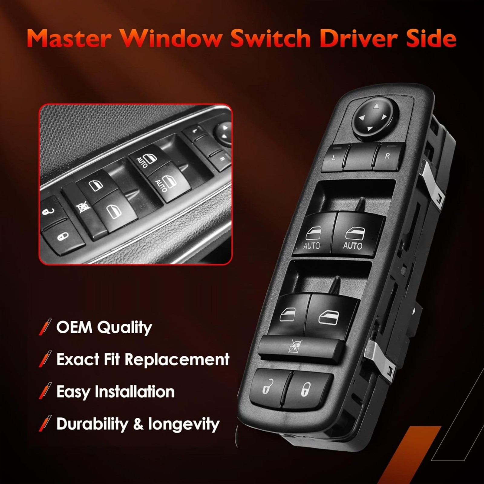 Power Window Master Switch for 2011–2019 Dodge Charger Driver Side Control