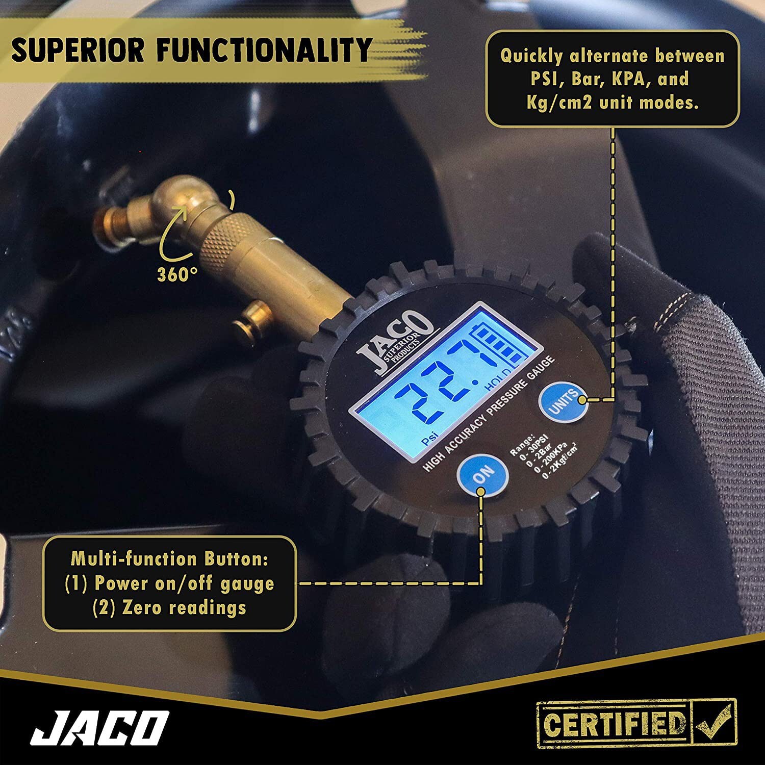 JACO Elite Digital Low Pressure Tire Gauge - 30 PSI