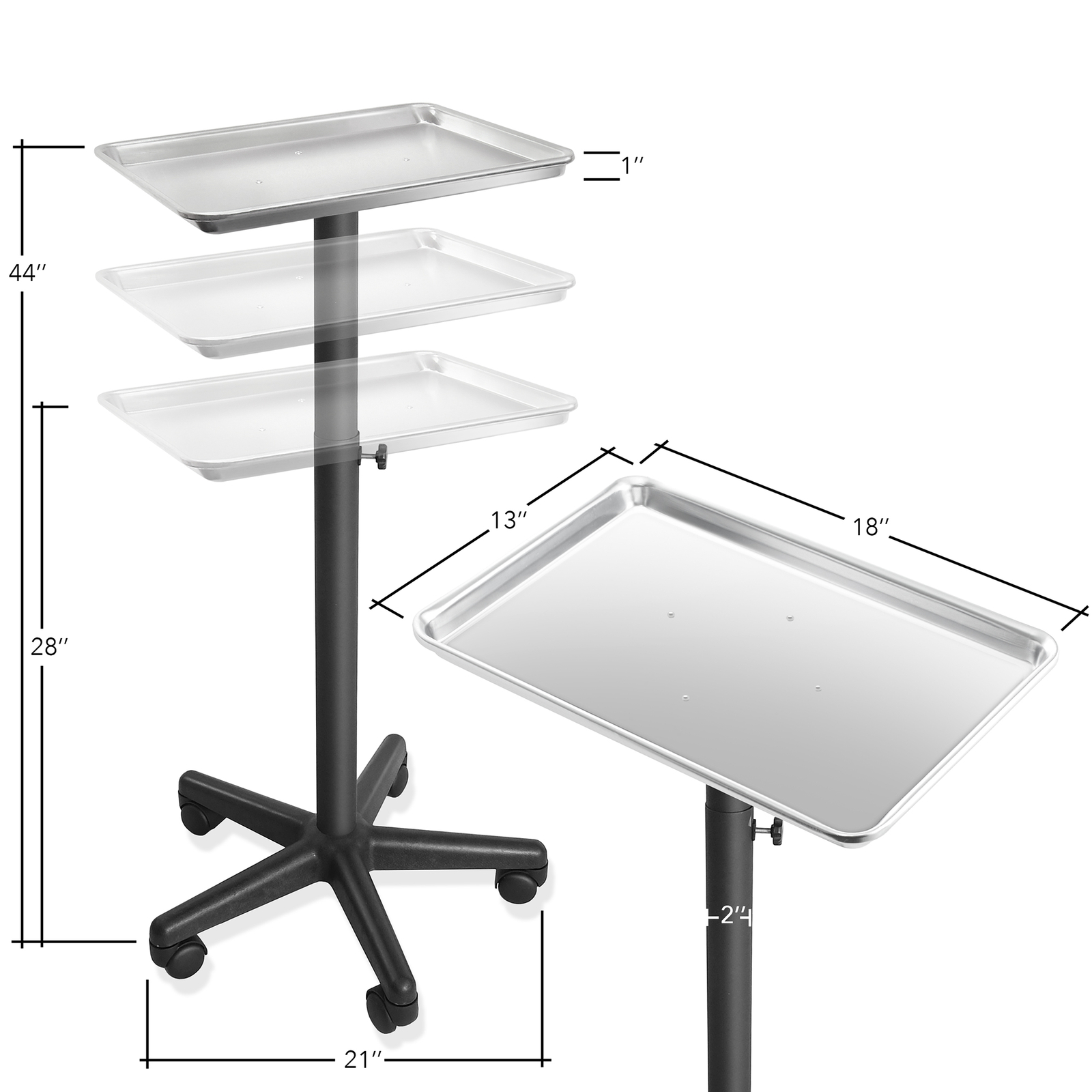 Professional Aluminum Salon Rolling Utility Tray Cart Medical Tattoo