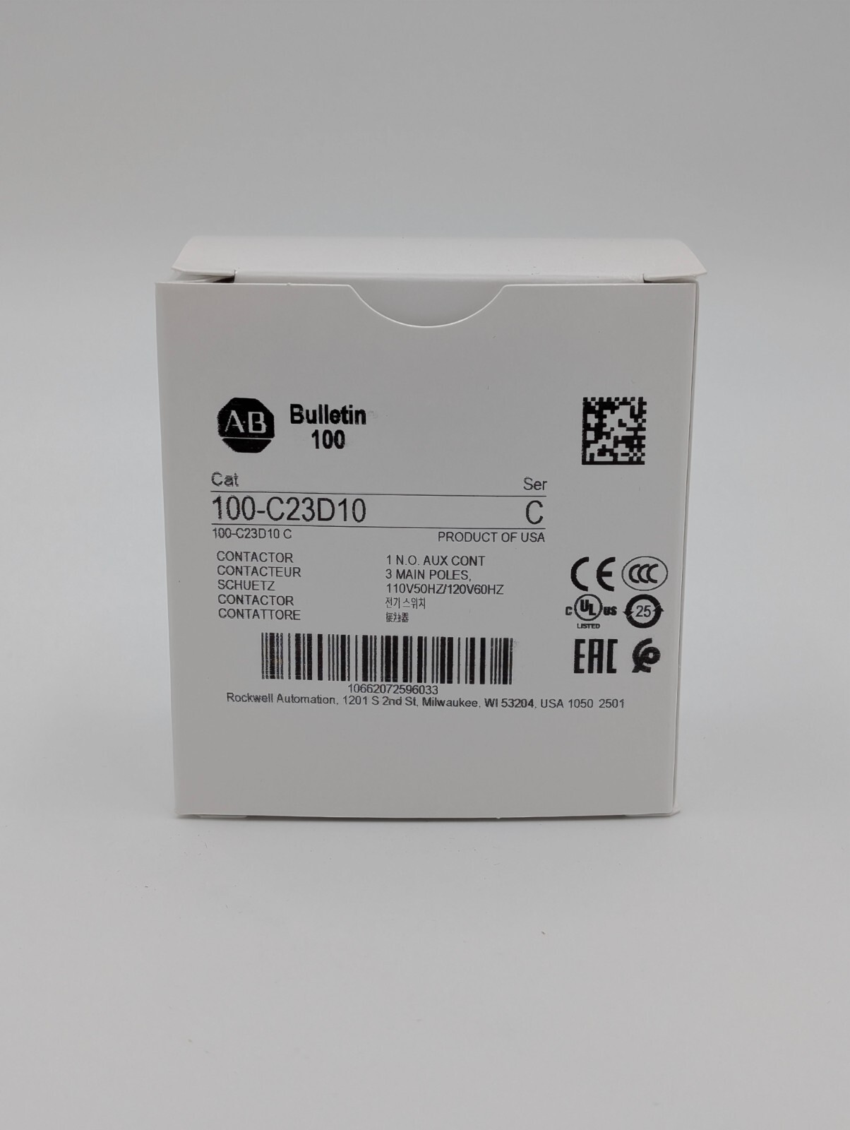 Allen-Bradley 100-C23D10 /C IEC Contactor, 110/120 VAC, 3-P, 23A New USA STOCK