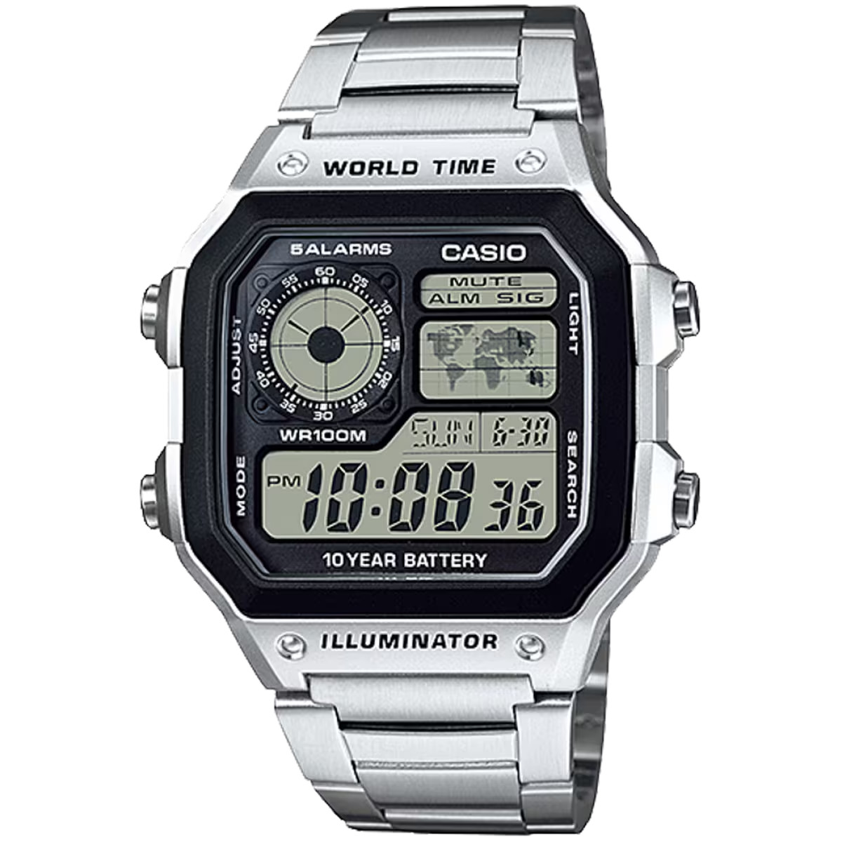Casio AE-1200WHD-1AV Digital Sport Watch Steel WR100 World Time Alarm Chrono NEW