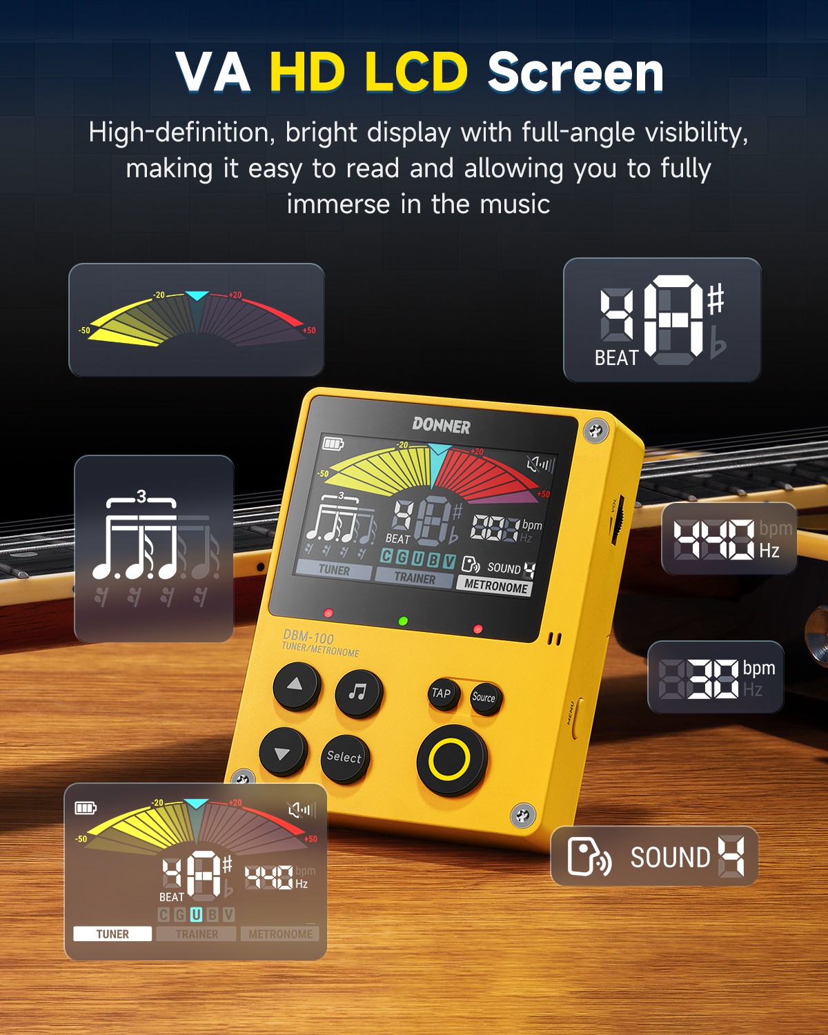 Donner DBM-100 Digital Metronome Tuner Guitar Bass Piano Drum Saxophone | Yellow