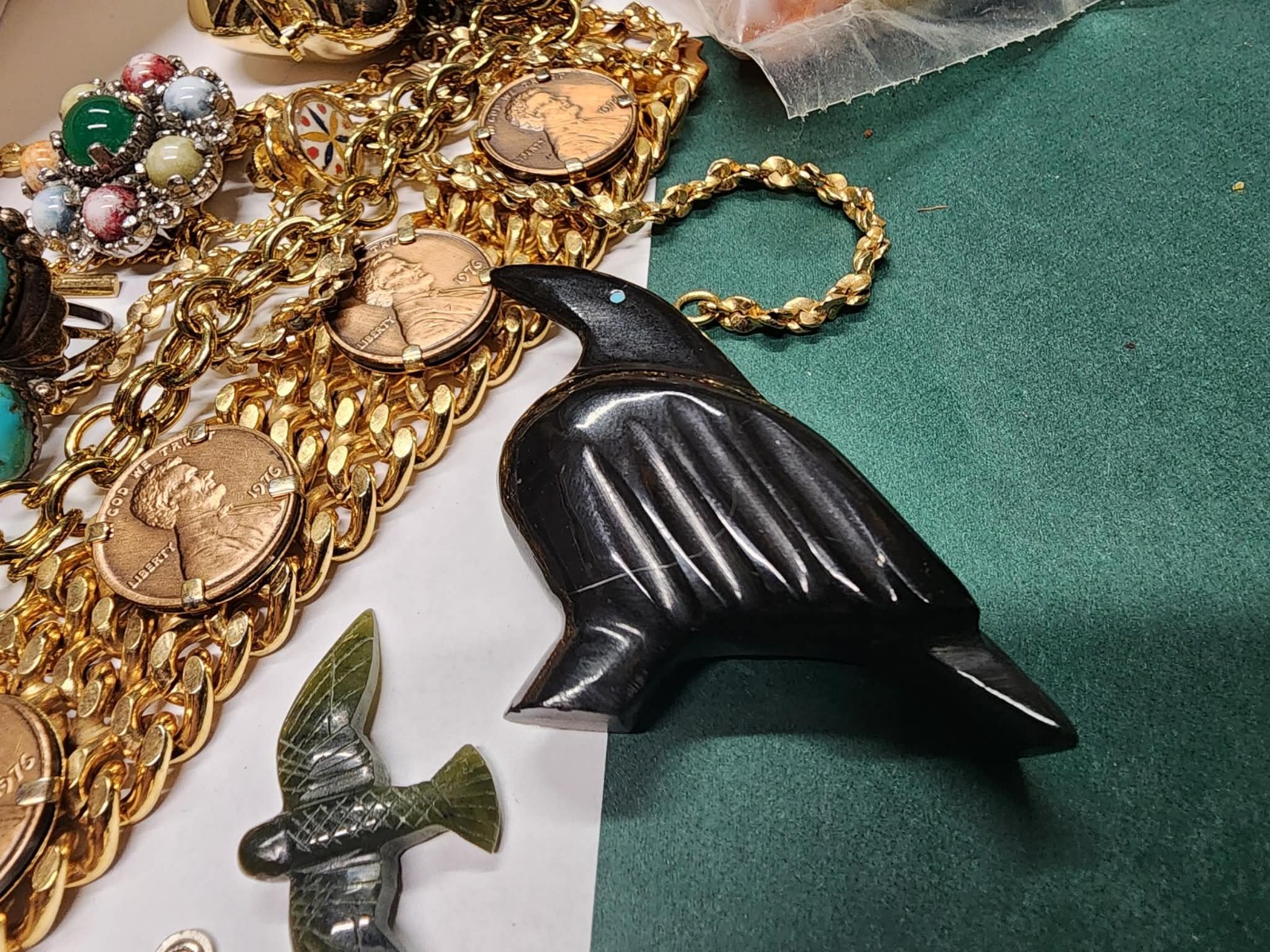 Junk Draw Lot , Antique Buttons , Marbles , Jewelry , Zuni