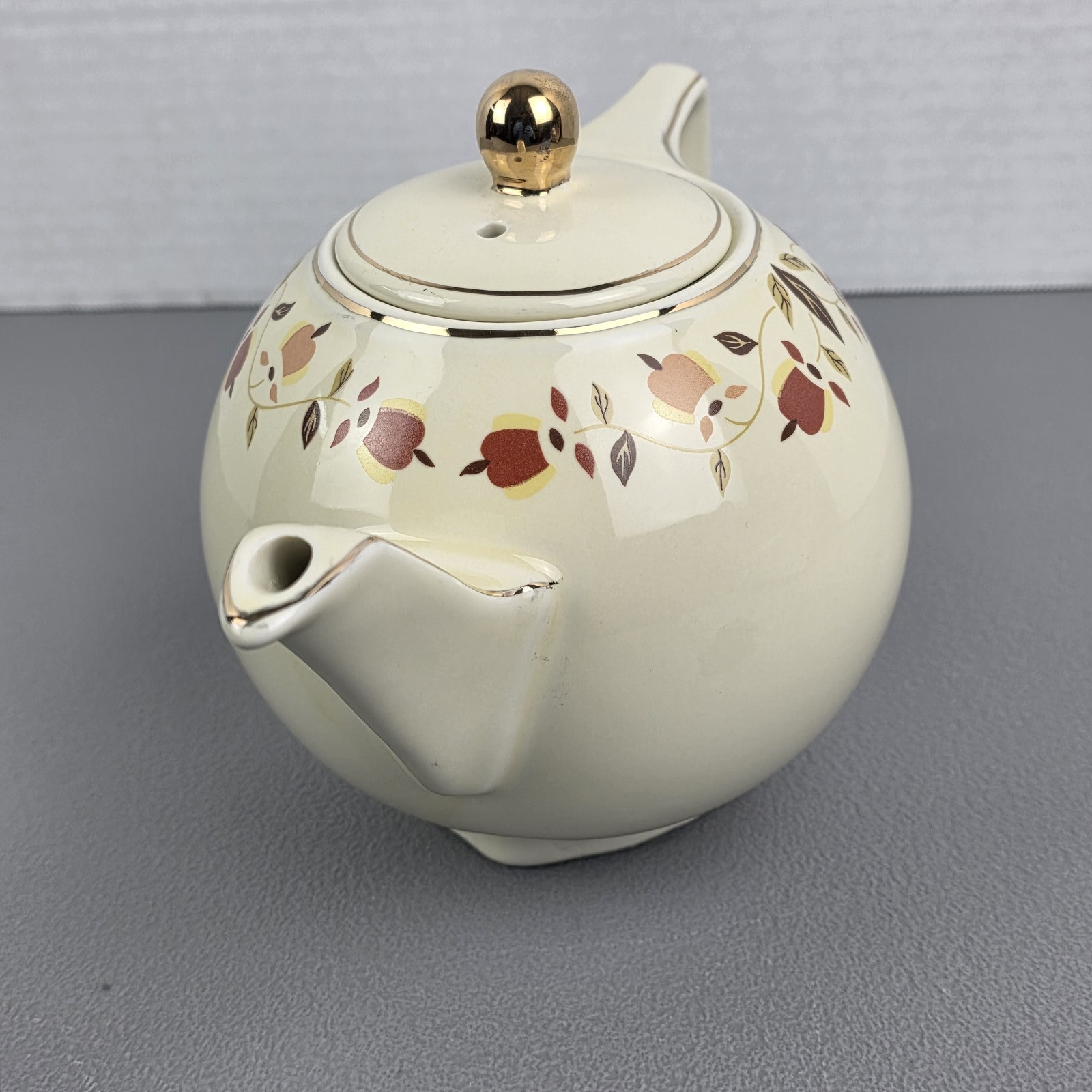 Vintage Cream Teapot with Gold Trim & Floral Pattern, Mid-Century Style