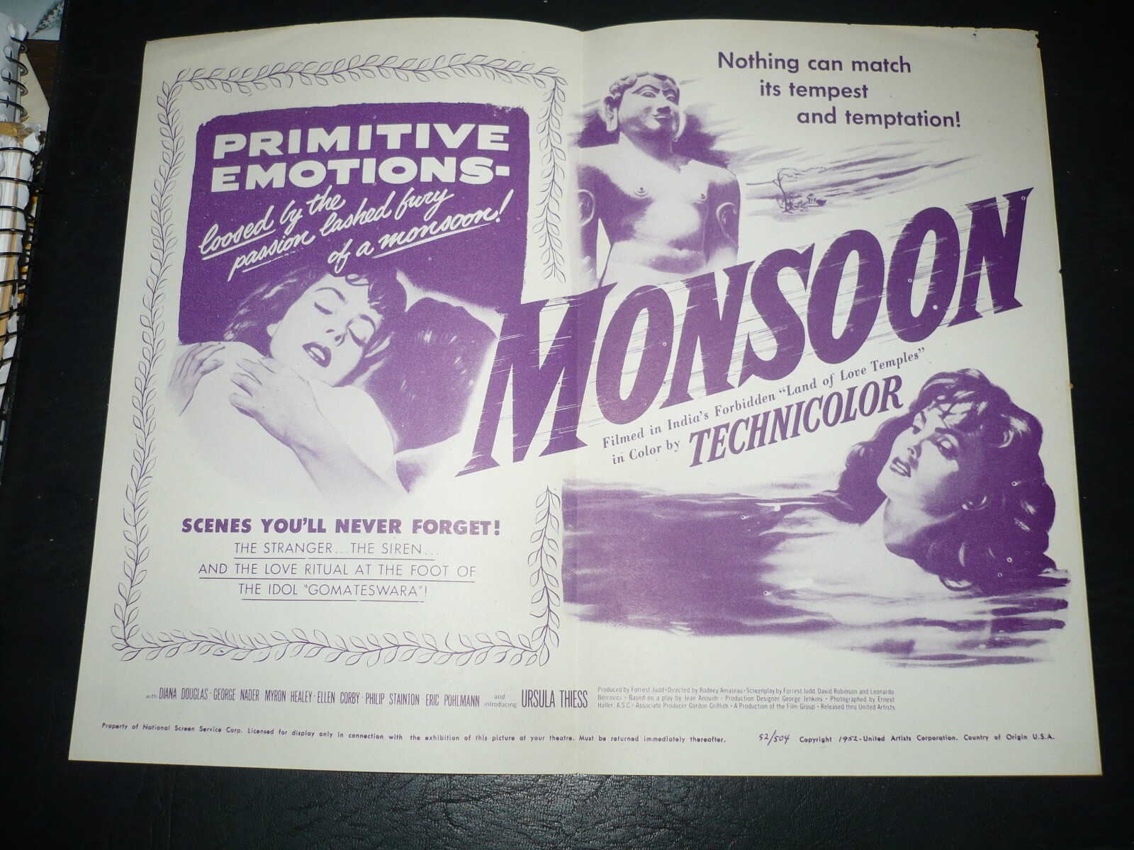 MONSOON, orig folded herald [Diana Douglas, George Nader, Ursula Thiess]