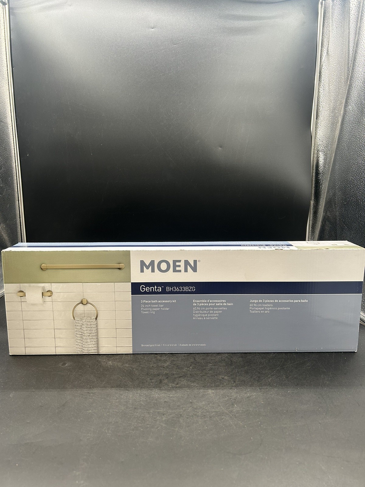 MOEN Genta Bath Hardware Set w/Towel Bar Paper Holder Towel Ring Bronzed Gold