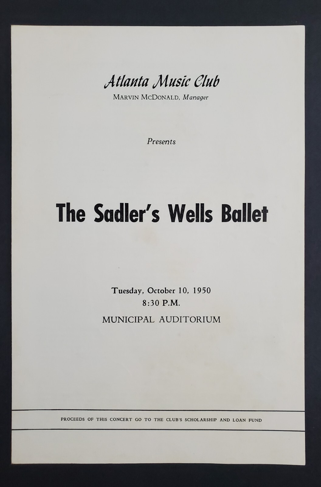 1950 Atlanta GA Music Club Sadler's Wells Ballet Le Lac Des Cygnes Vtg Program