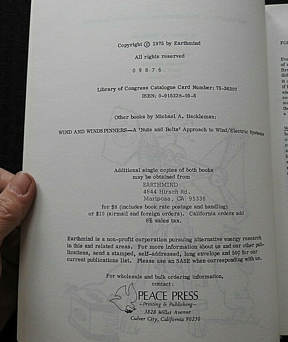 WIND FARM HOMEBUILT WIND GENERATED ELECTRICITY HANDBOOK By Michael Hackleman