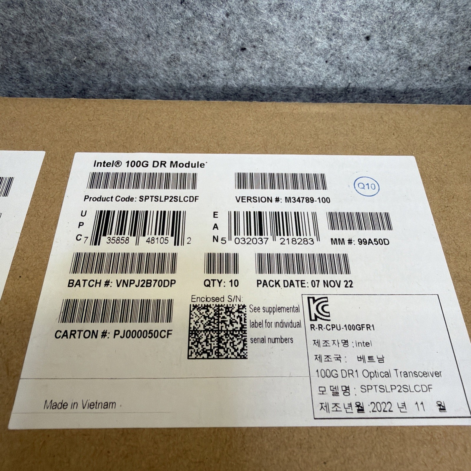 10 Intel SPTSLP2SLCDF Fiber Optic Transceiver Module 100G DR1 QSFP28 500M NEW