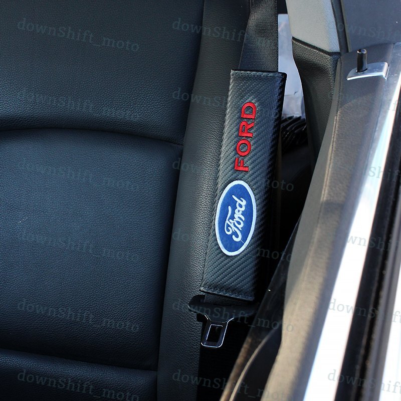 Set of NEW Black FORD Carbon Look Seat Belt Cover Shoulder Pads Embroidery Logo