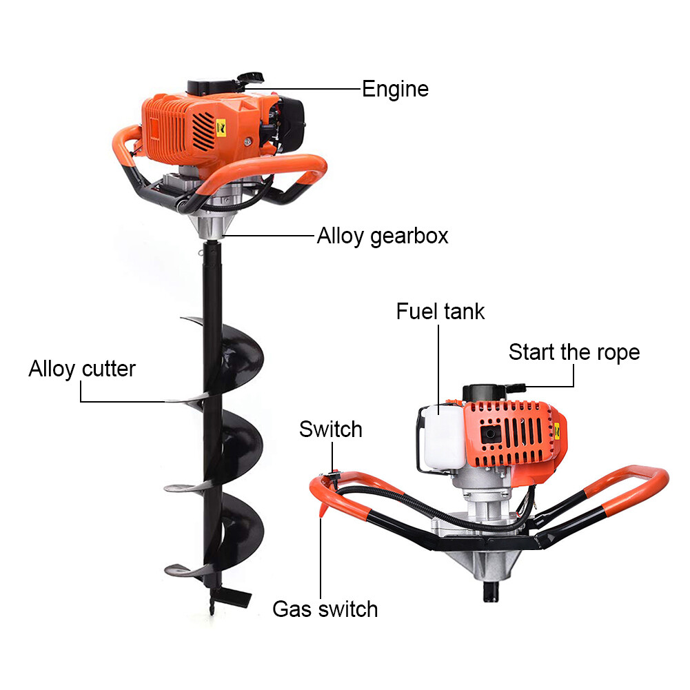 62CC 2-Stroke 7500RPM Gas Powered Earth Auger Digging Machine Post Hole Digger